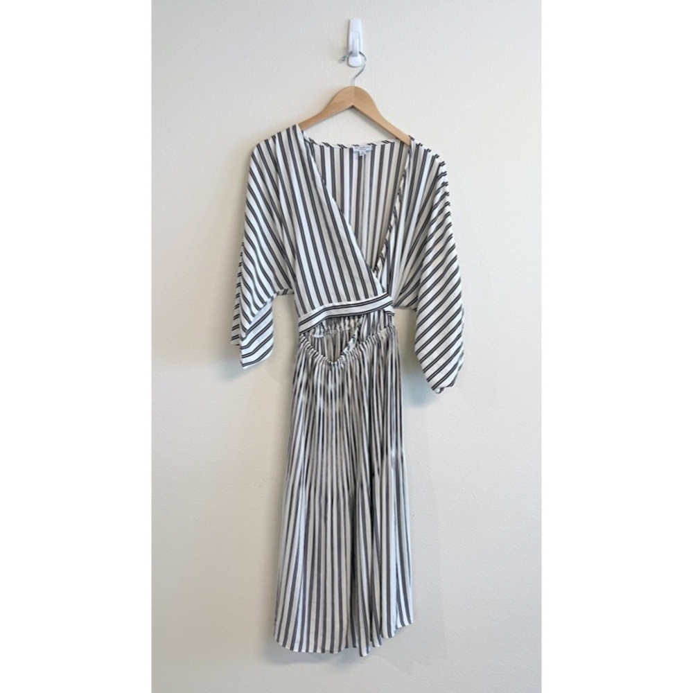 Current Air Striped Pleated Dolman Sleeve Wrap Dress